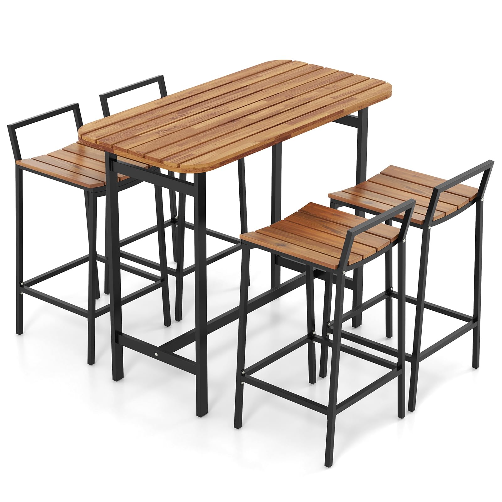Tangkula 5 Piece Acacia Wood Bar Table Set